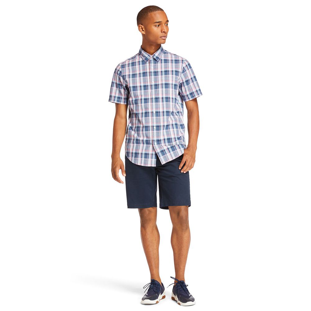 Camasi Timberland Barbati Roz/Albastri - Short-Sleeve Indian River Madras - Romania - DFNCMK862